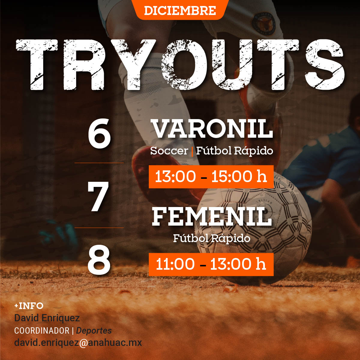 Tryouts para Soccer y Fútbol Rápido: Femenil y Varonil Tryouts para Soccer y Fútbol Rápido: Femenil y Varonil